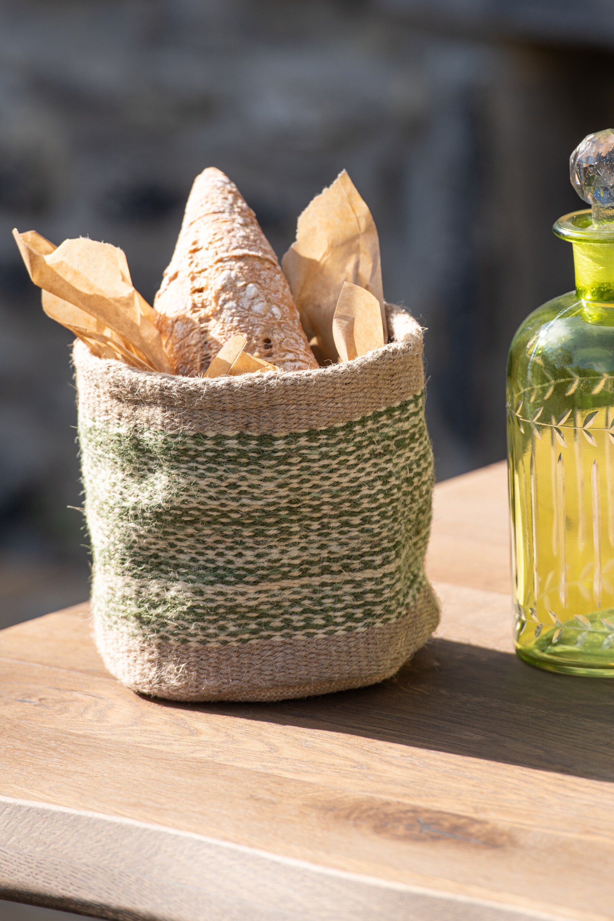 Opbergmand jute - naturel/groen