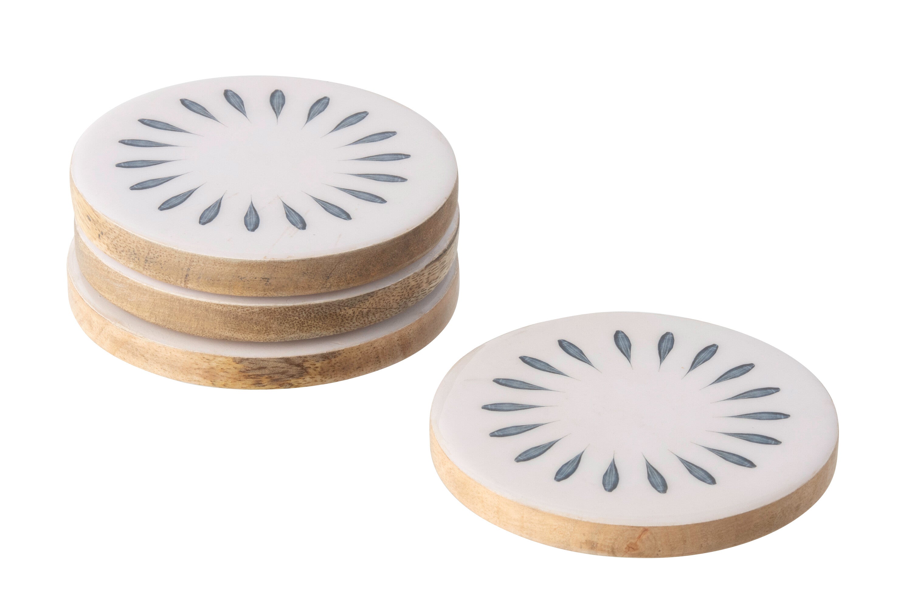 Onderzetters mangohout blauw/wit - set van 8