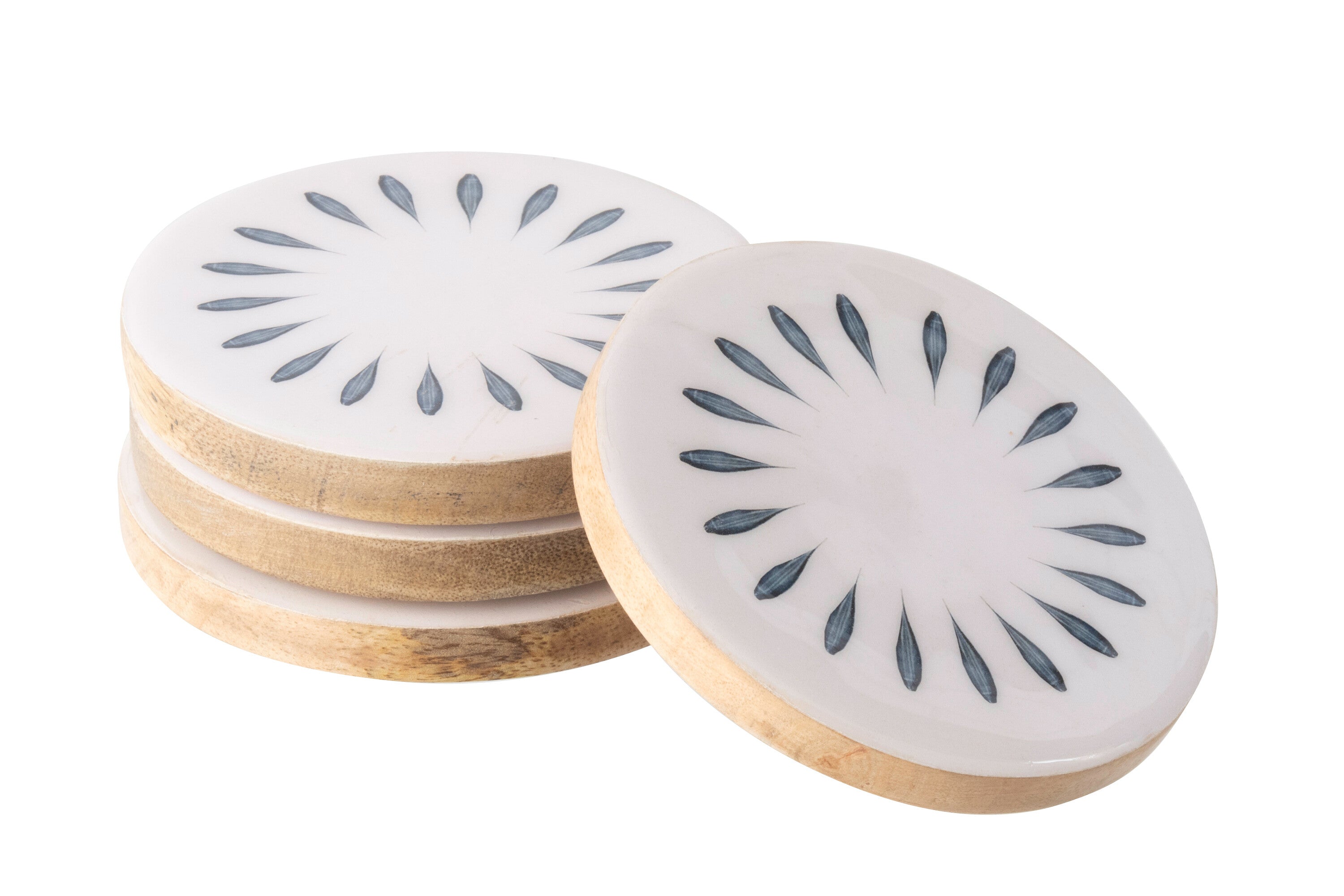 Onderzetters mangohout blauw/wit - set van 8