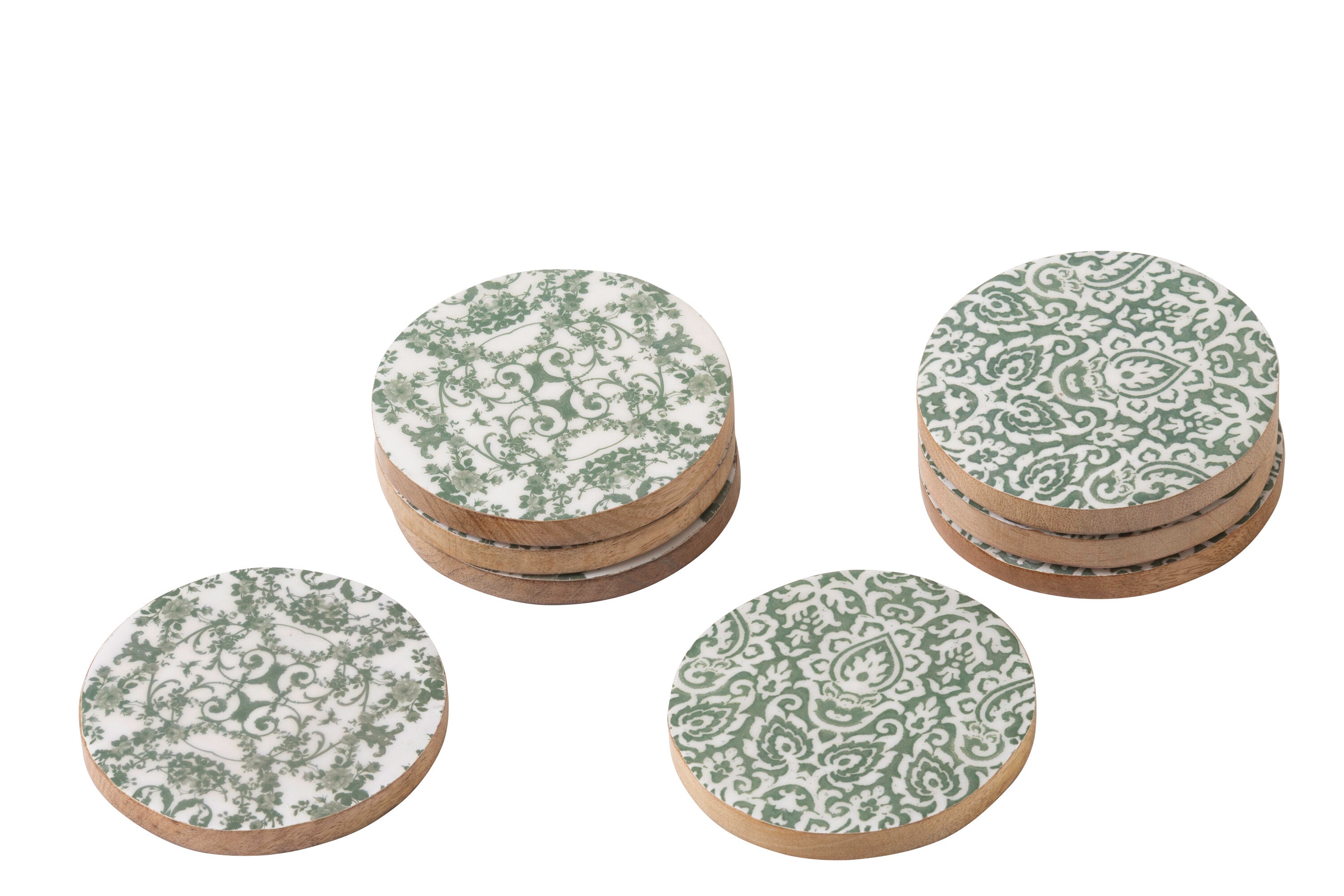 Onderzetters mangohout groen/wit - set van 8