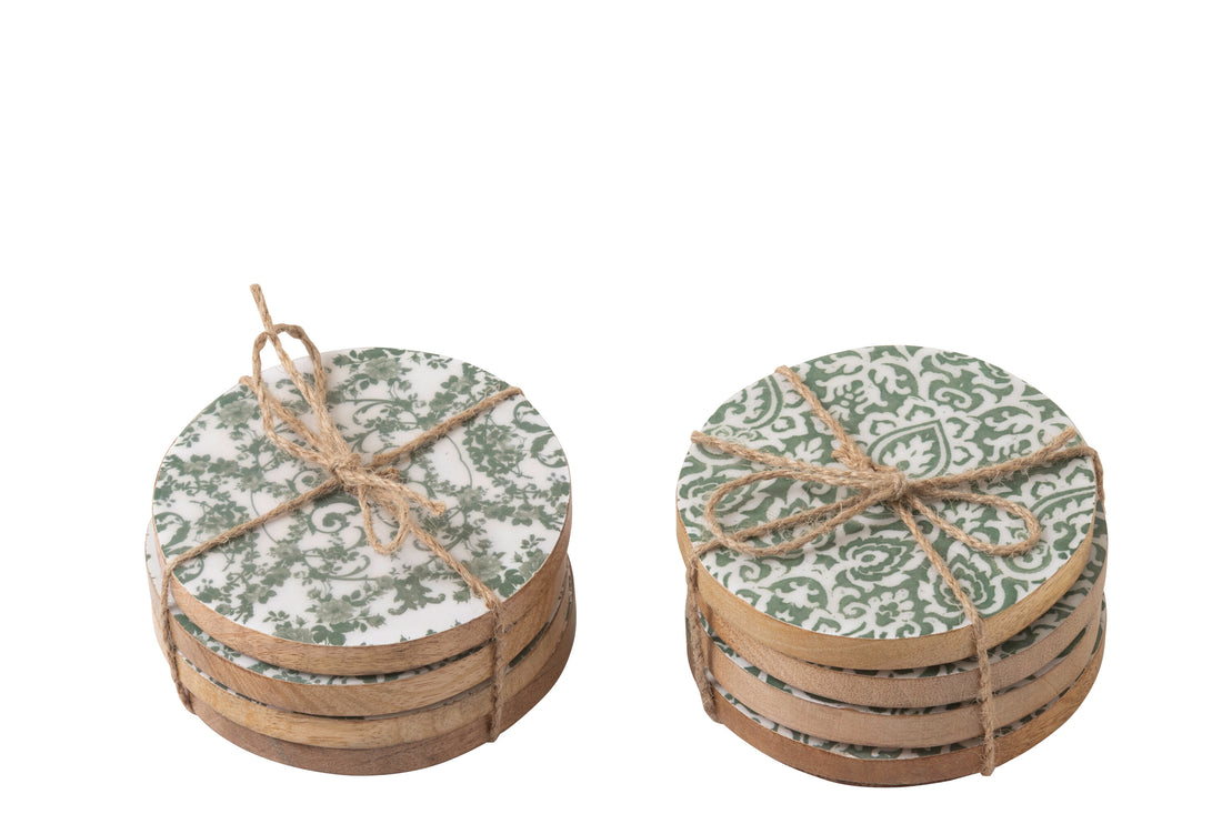 Onderzetters mangohout groen/wit - set van 8