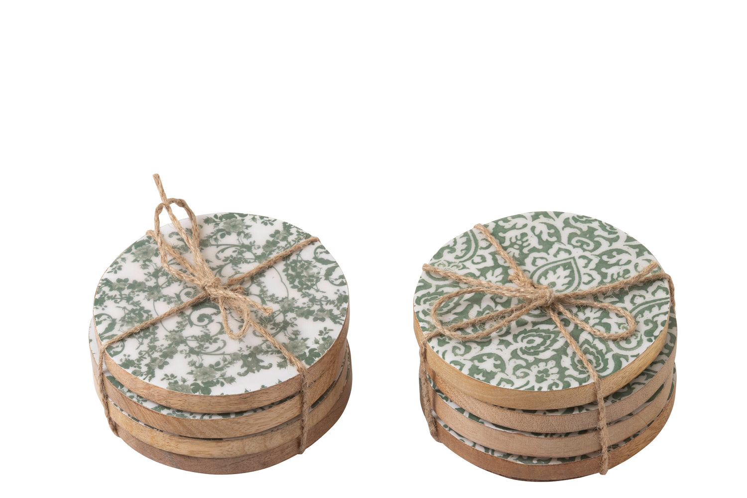 Onderzetters mangohout groen/wit - set van 8