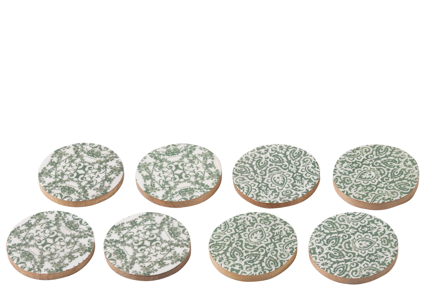 Onderzetters mangohout groen/wit - set van 8