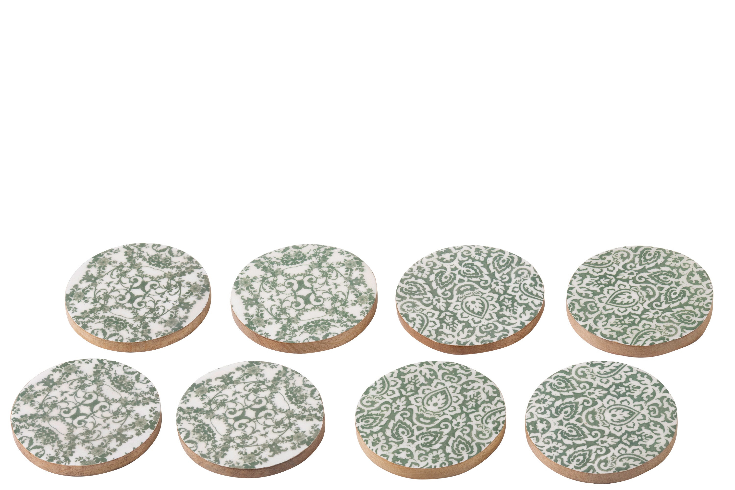 Onderzetters mangohout groen/wit - set van 8